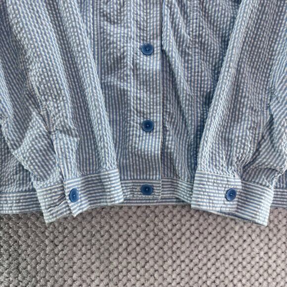 Denim &Co Jacket Womens 3X Blue White Striped Crinkle Cotton Collar Button Front - Picture 9 of 12